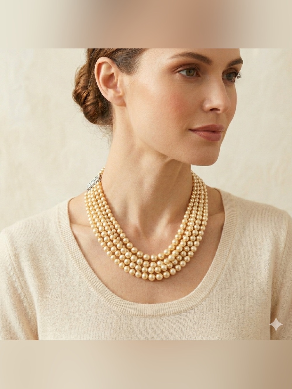 Vintage 1950s Multi Strand Faux Pearl Choker Layered Statement Necklace